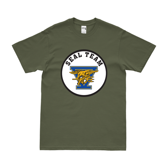 U.S. Navy SEAL Team 5 Emblem T-Shirt Tactically Acquired Military Green Clean Small