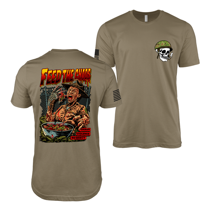 “Feed the Chaos” - Pin Up Girl Shaniya Drill Instructor T-Shirt Tactically Acquired Coyote Brown Small