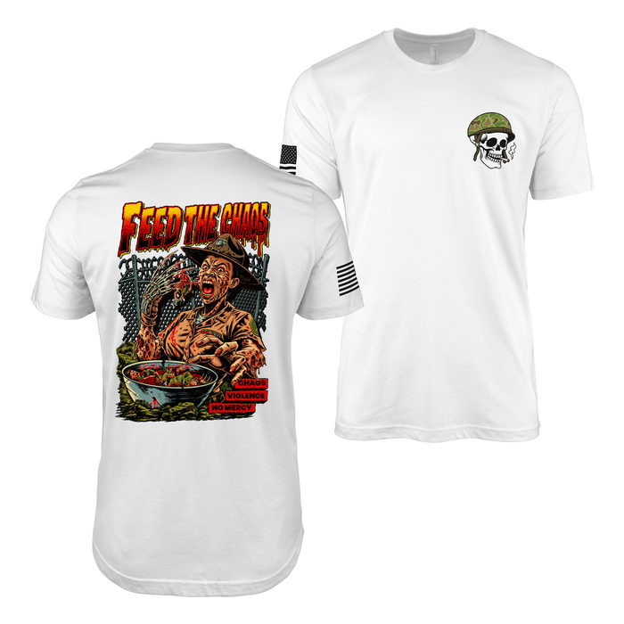 “Feed the Chaos” - Pin Up Girl Shaniya Drill Instructor T-Shirt Tactically Acquired White Small