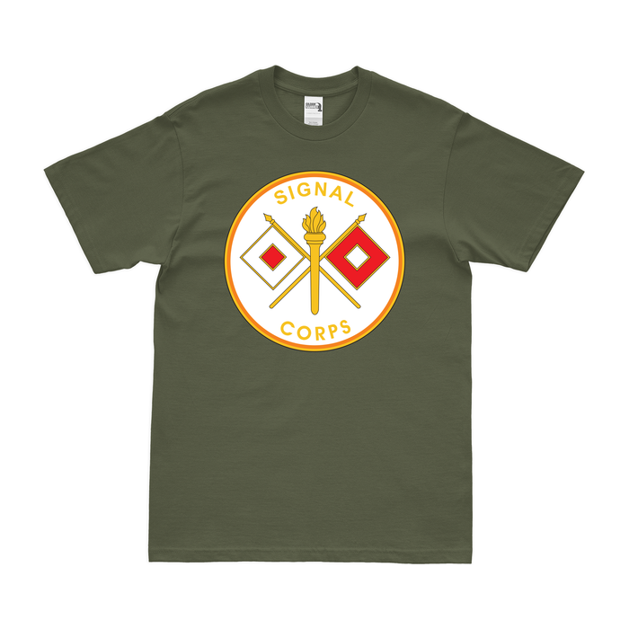 U.S. Army Signal Corps 'USASC' Branch Plaque T-Shirt Tactically Acquired Military Green Clean Small