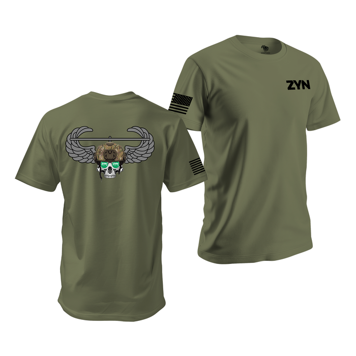 Zyn U.S. Army Air Assault Skull T-Shirt Tactically Acquired Military Green Small Spearmint