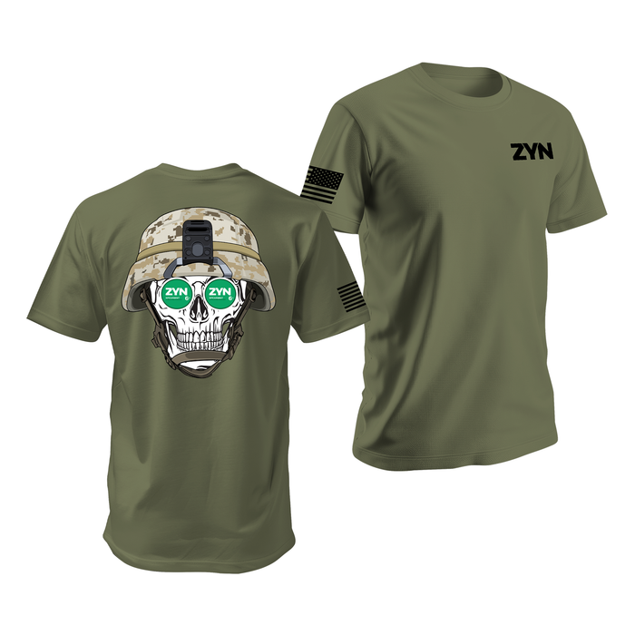 Zyn USMC Skull T-Shirt Tactically Acquired Military Green Small Spearmint