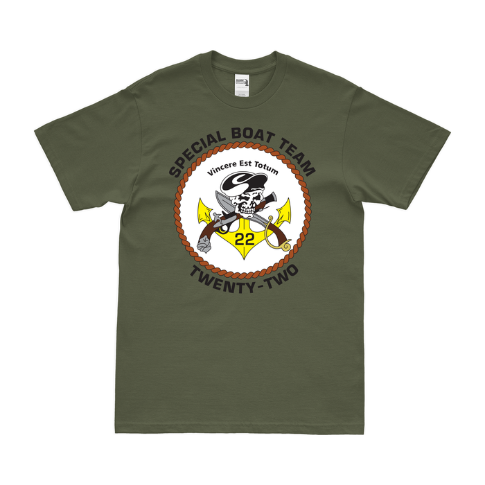 Special Boat Team 22 (SBT-22) Emblem T-Shirt Tactically Acquired Military Green Clean Small