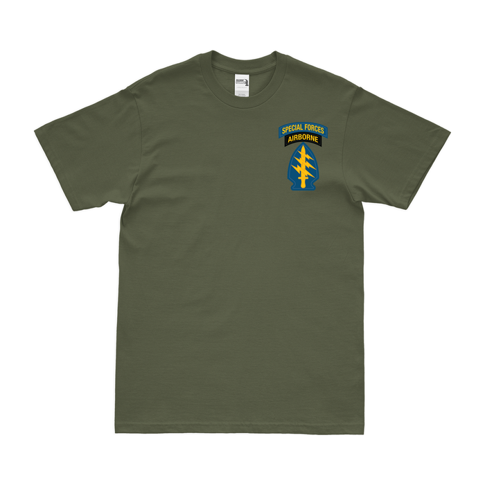 U.S. Army Special Forces Tab Emblem Left Chest T-Shirt Tactically Acquired Small Military Green 