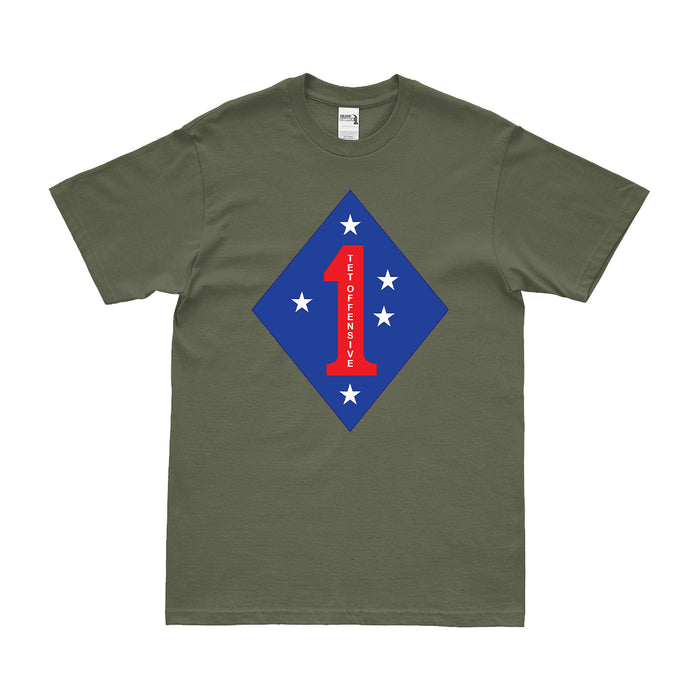 1st Marine Division Tet Offensive Vietnam Veteran T-Shirt Tactically Acquired Small Military Green 