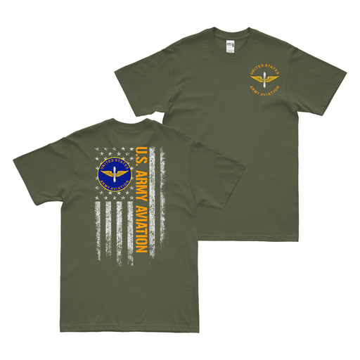 Double-Sided U.S. Army Aviation American Flag T-Shirt Tactically Acquired Military Green Small 