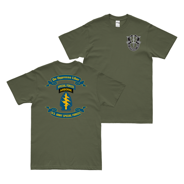Double-Sided U.S. Army Special Forces Tab Scroll T-Shirt Tactically Acquired Small Military Green 