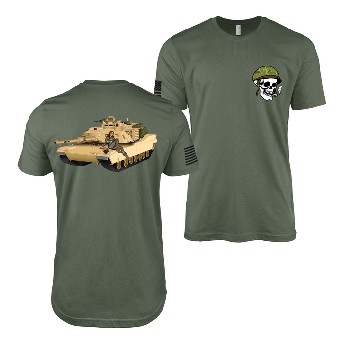U.S. Army M1A2 Abrams Pin-Up Girl Kelsie T-Shirt Tactically Acquired Military Green Small