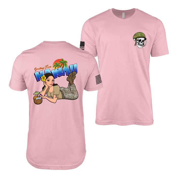 Greetings From Hawaii U.S. Army Pin Up Girl Kayla T-Shirt Tactically Acquired Pink Small
