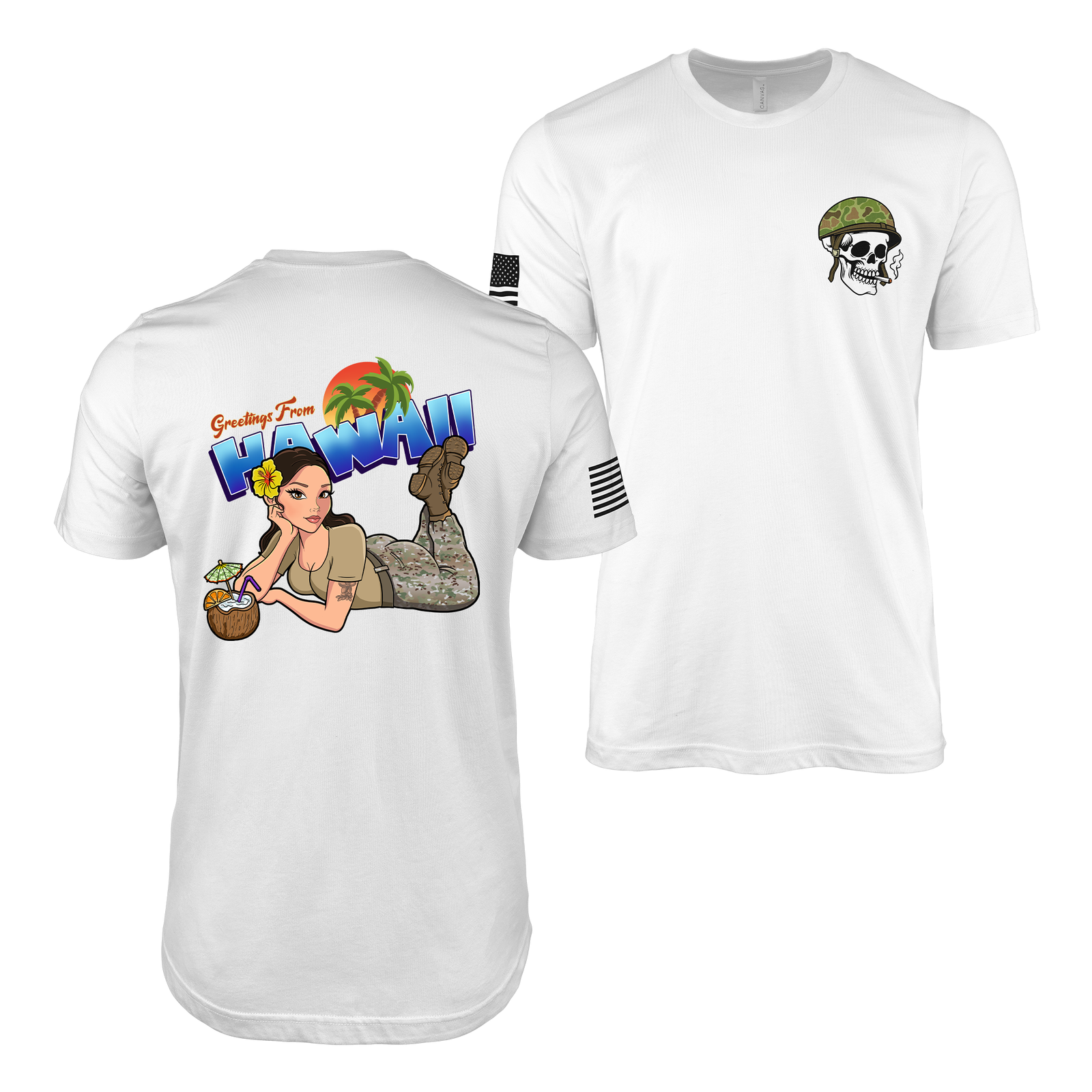 Greetings From Hawaii U.S. Army Pin Up Girl Kayla T-Shirt Tactically Acquired White S