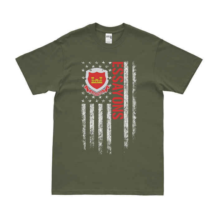 U.S. Army Corps of Engineers Essayons American Flag T-Shirt Tactically Acquired Military Green Small 