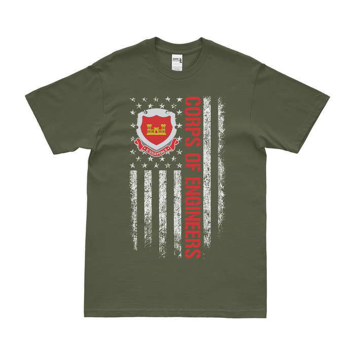 U.S. Army Corps of Engineers USACE American Flag T-Shirt Tactically Acquired Military Green Small 
