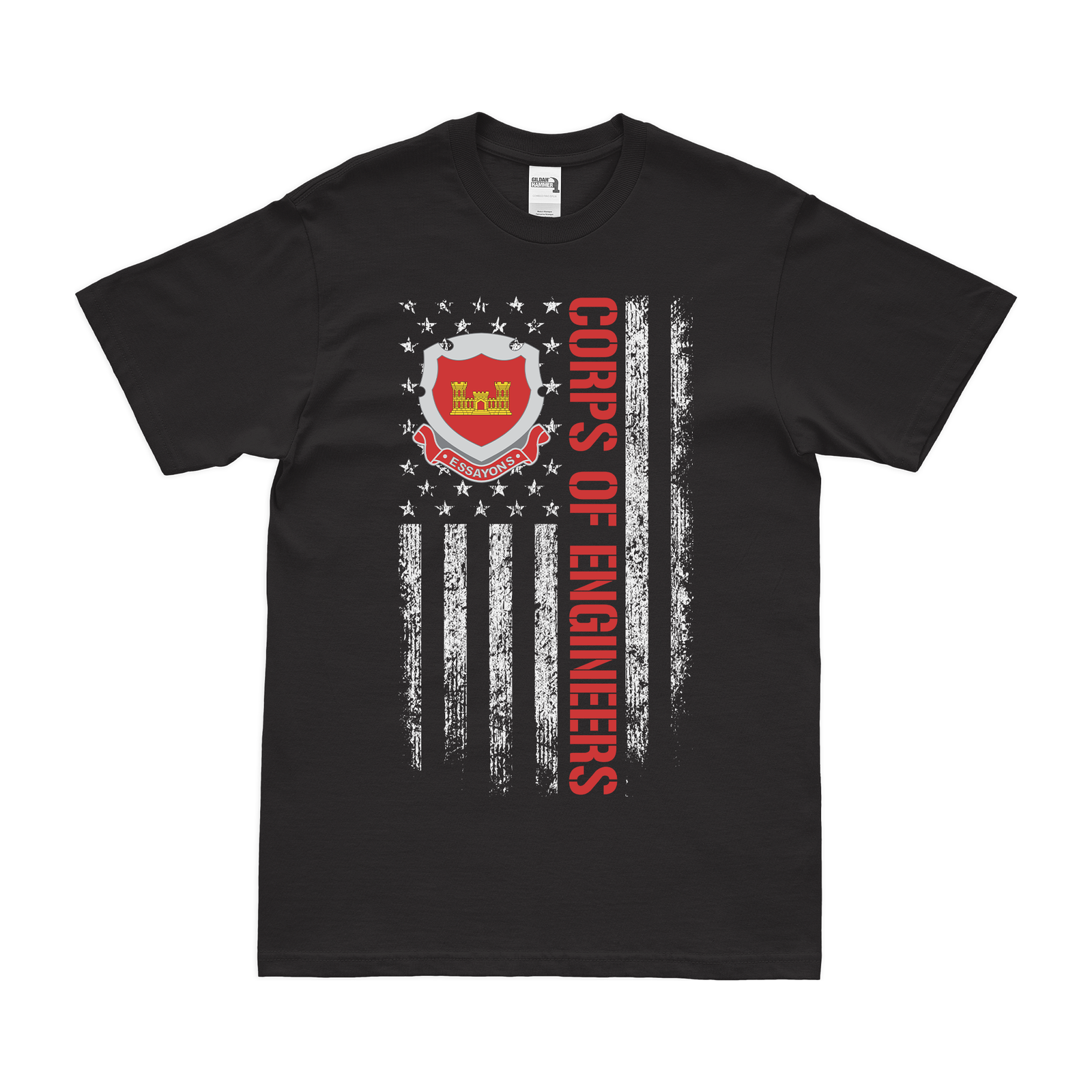 U.S. Army Corps of Engineers USACE American Flag T-Shirt Tactically Acquired Black Small 