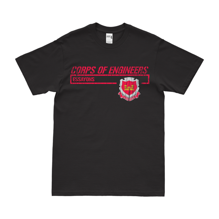 Corps of Engineers Modern Design T-Shirt Tactically Acquired Black Distressed Small