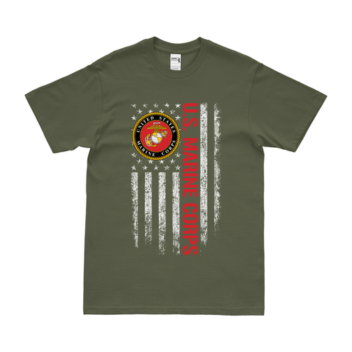 Patriotic U.S. Marine Corps American Flag T-Shirt Tactically Acquired Small Military Green 