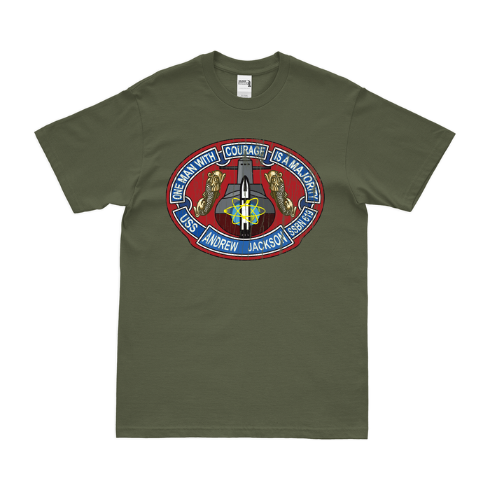 USS Andrew Jackson (SSBN-619) Ballistic-Missile Submarine T-Shirt Tactically Acquired Military Green Distressed Small
