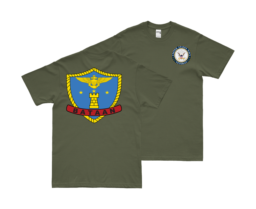 Double-Sided USS Bataan (CVL-29) Veteran T-Shirt Tactically Acquired Small Military Green 