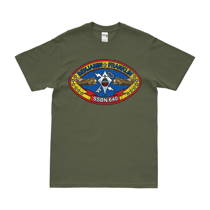 USS Benjamin Franklin (SSBN-640) Ballistic-Missile Submarine T-Shirt Tactically Acquired Military Green Distressed Small