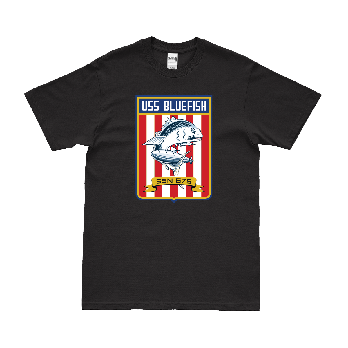 USS Bluefish (SSN-675) Submarine Logo Emblem T-Shirt Tactically Acquired Small Black 