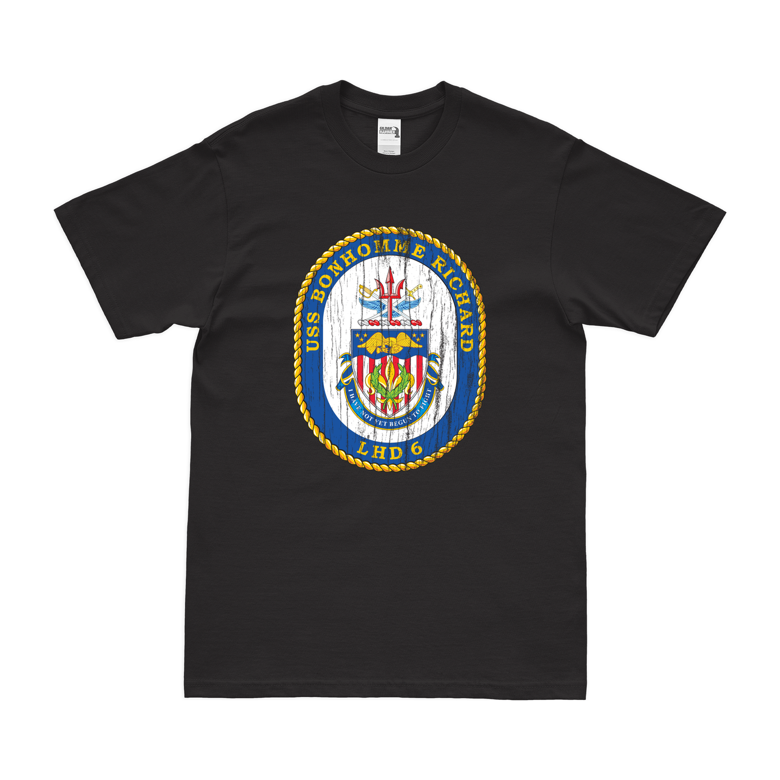 USS Bonhomme Richard (LHD-6) Emblem T-Shirt Tactically Acquired Black Distressed Small