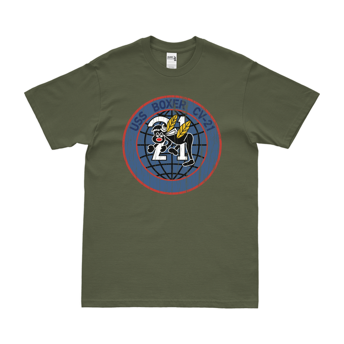 USS Boxer (CV-21) T-Shirt Tactically Acquired Military Green Distressed Small