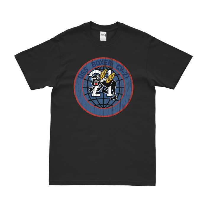 USS Boxer (CV-21) T-Shirt Tactically Acquired Black Distressed Small