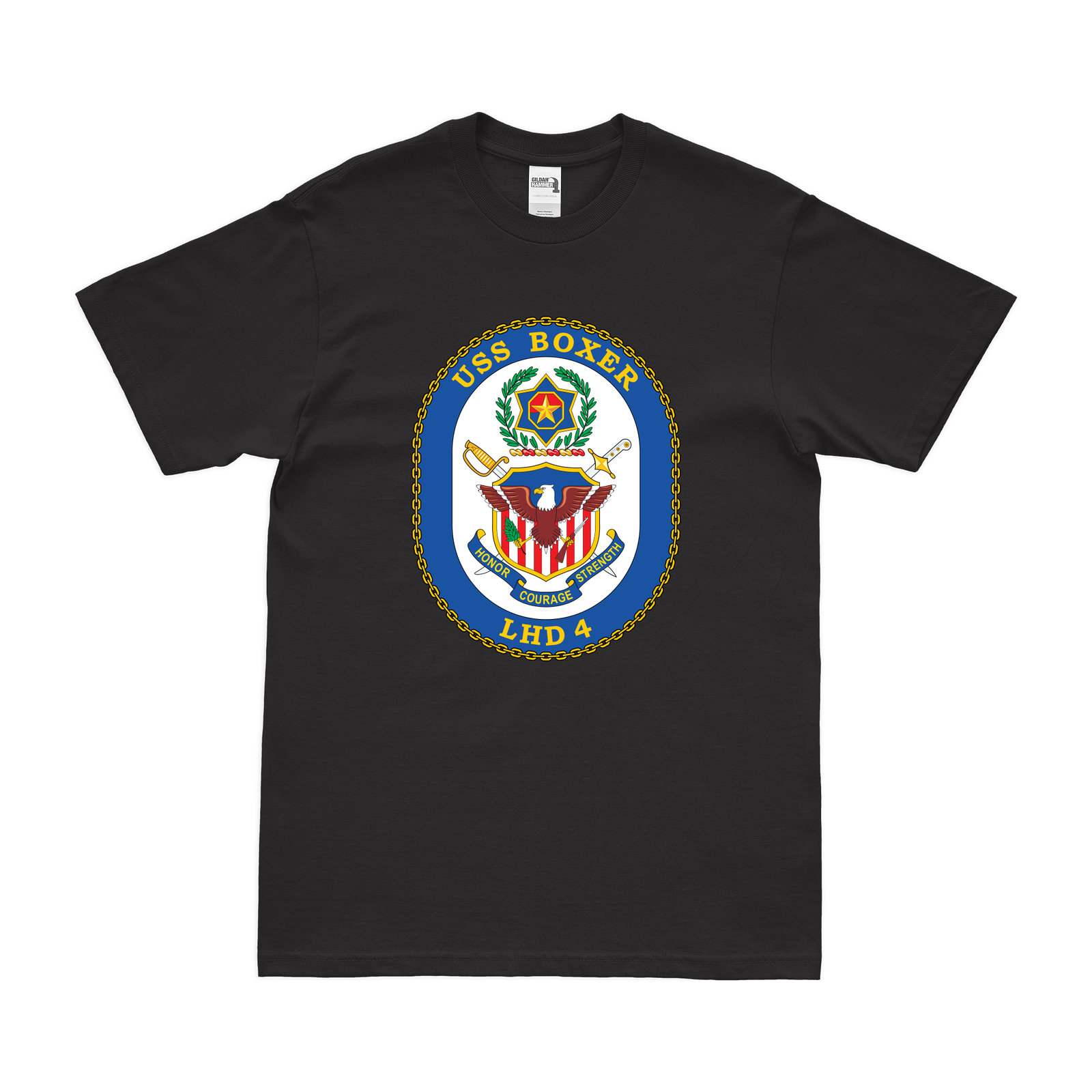 USS Boxer (LHD-4) Emblem T-Shirt Tactically Acquired Black Clean Small