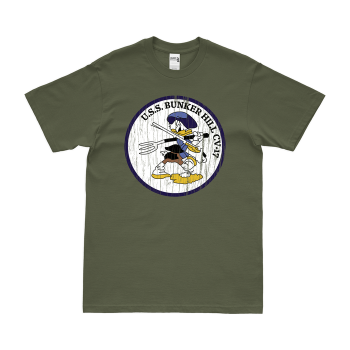 USS Bunker Hill (CV-17) T-Shirt Tactically Acquired Military Green Distressed Small