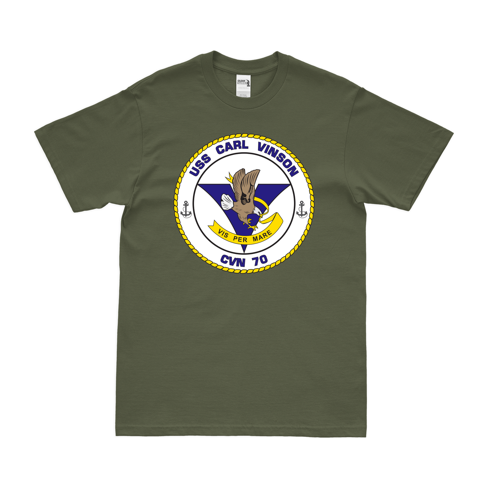 USS Carl Vinson (CVN-70) T-Shirt Tactically Acquired Military Green Clean Small