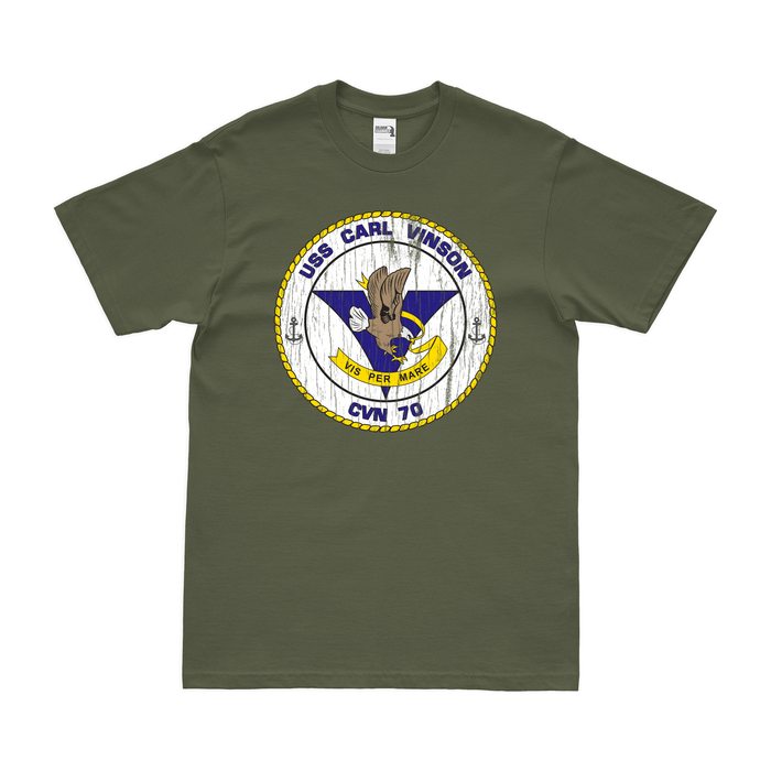 USS Carl Vinson (CVN-70) T-Shirt Tactically Acquired Military Green Distressed Small