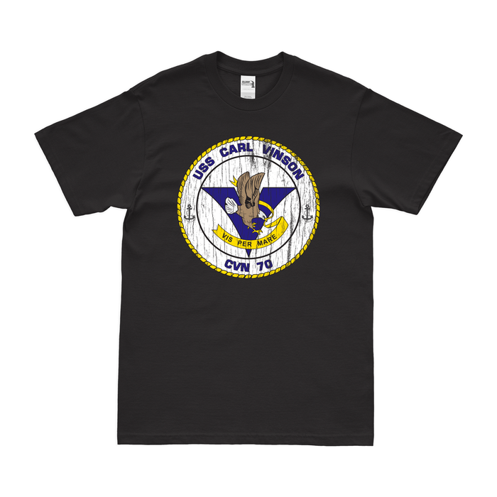 USS Carl Vinson (CVN-70) T-Shirt Tactically Acquired Black Distressed Small
