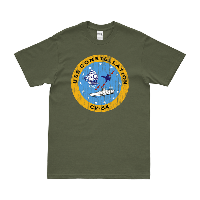 USS Constellation (CV-64) T-Shirt Tactically Acquired Military Green Distressed Small