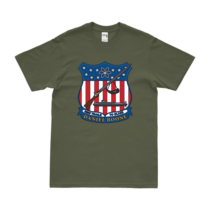 USS Daniel Boone (SSBN-629) Ballistic-Missile Submarine T-Shirt Tactically Acquired Military Green Clean Small