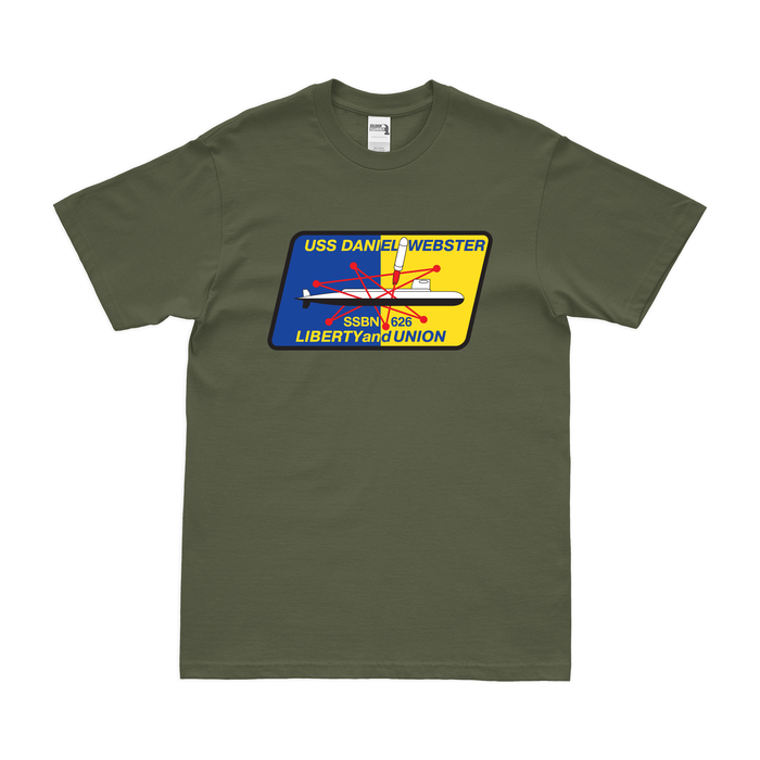 USS Daniel Webster (SSBN-626) Ballistic-Missile Submarine T-Shirt Tactically Acquired Military Green Clean Small