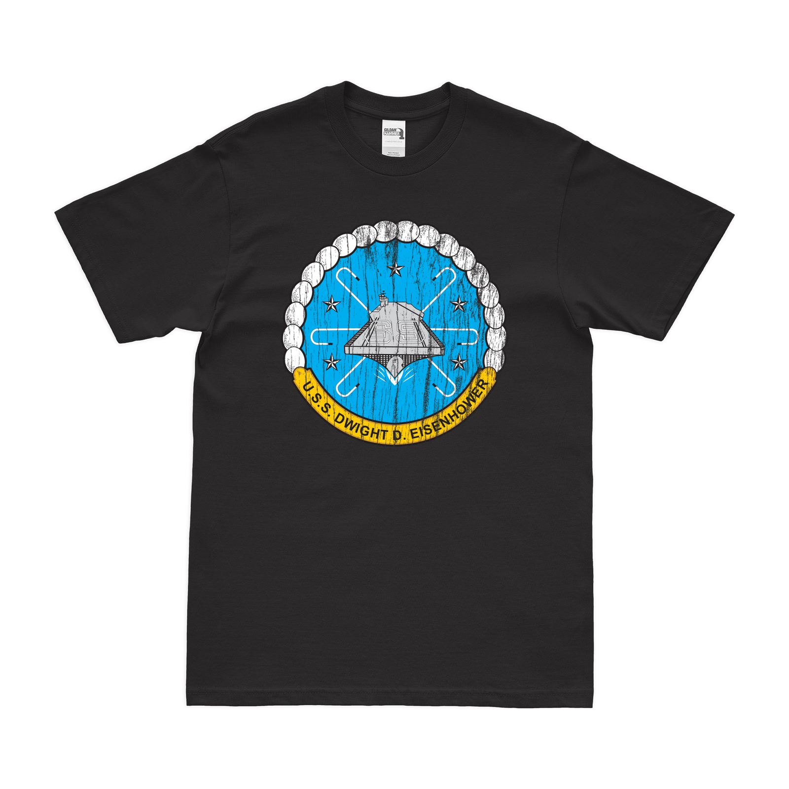 USS Dwight D. Eisenhower (CVN-69) T-Shirt Tactically Acquired Black Distressed Small