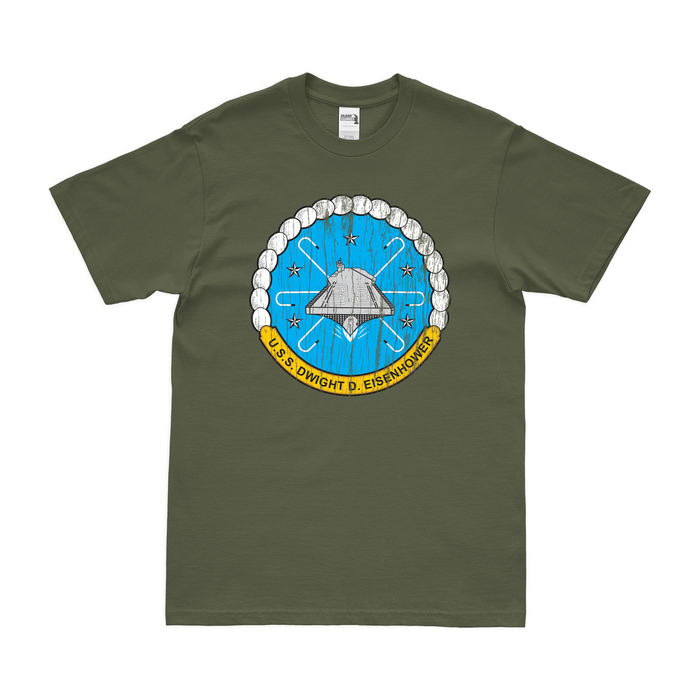 USS Dwight D. Eisenhower (CVN-69) T-Shirt Tactically Acquired Military Green Distressed Small