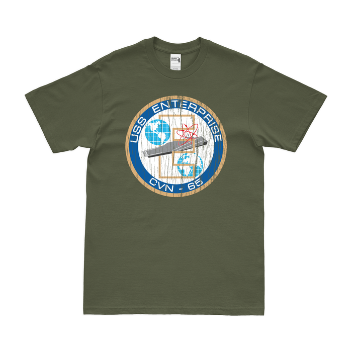 USS Enterprise (CVN-65) T-Shirt Tactically Acquired Military Green Distressed Small
