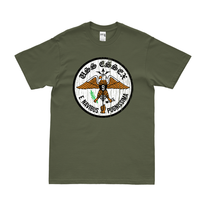 USS Essex (CV-9) T-Shirt Tactically Acquired Military Green Distressed Small