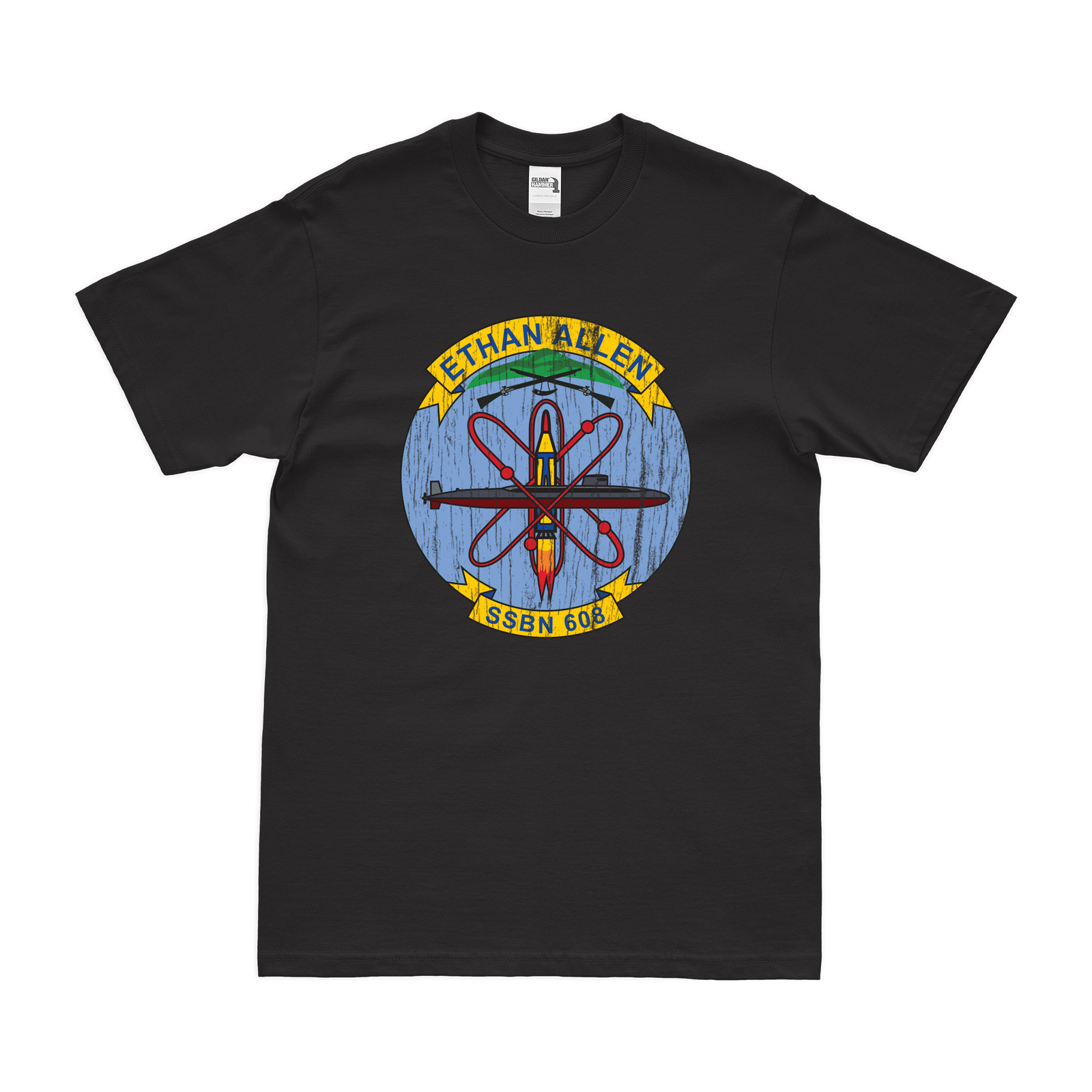 USS Ethan Allen (SSBN-608) Ballistic-Missile Submarine T-Shirt Tactically Acquired Black Distressed Small