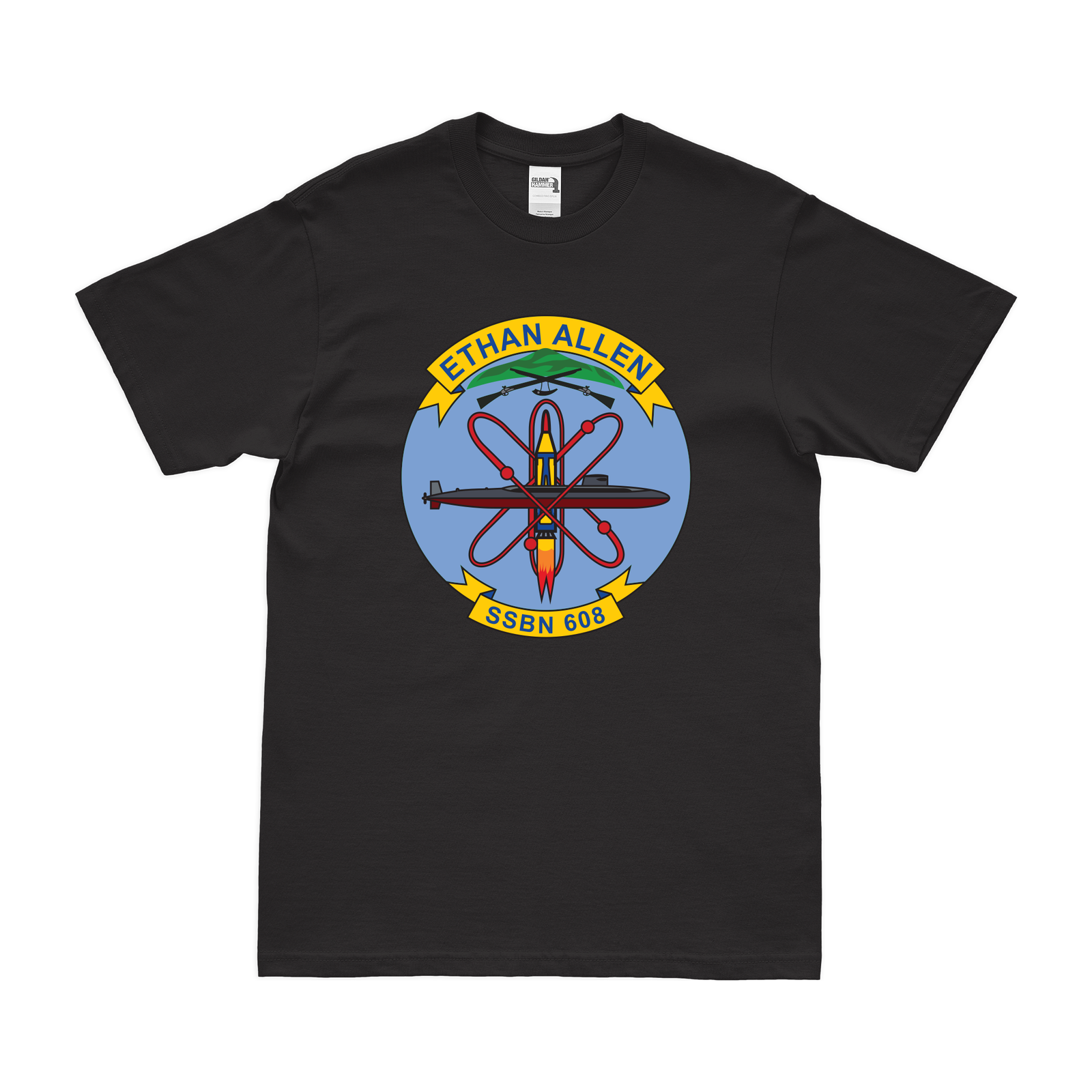 USS Ethan Allen (SSBN-608) Ballistic-Missile Submarine T-Shirt Tactically Acquired Black Clean Small