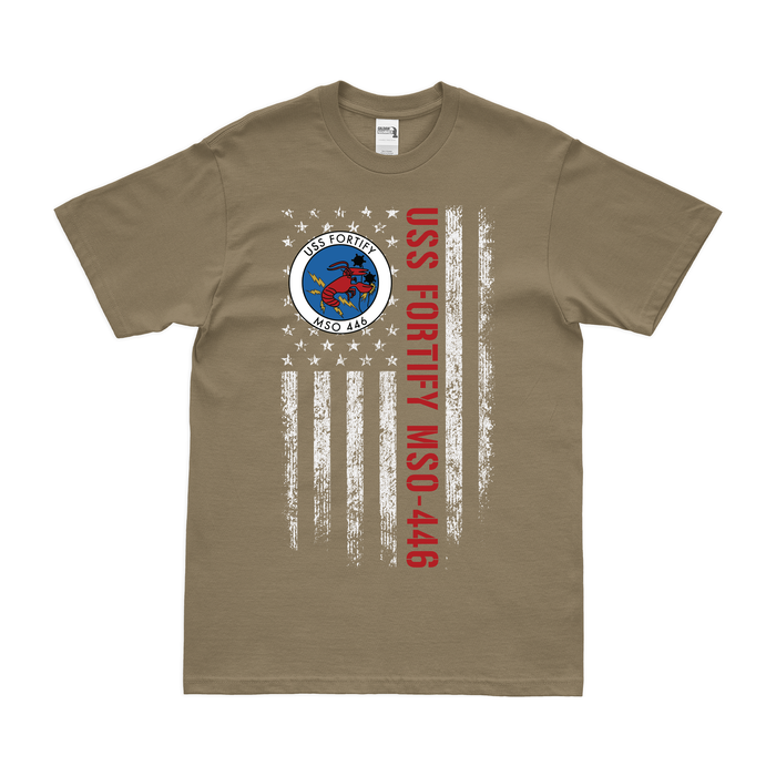 USS Fortify (MSO-446) American Flag T-Shirt Tactically Acquired Small Coyote Brown 