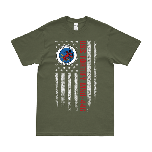 USS Fortify (MSO-446) American Flag T-Shirt Tactically Acquired Small Military Green 