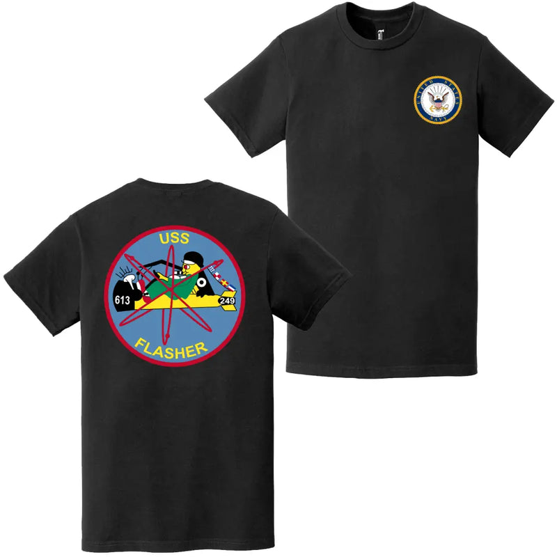 USS Flasher (SSN-613) Double-Sided Logo T-Shirt
