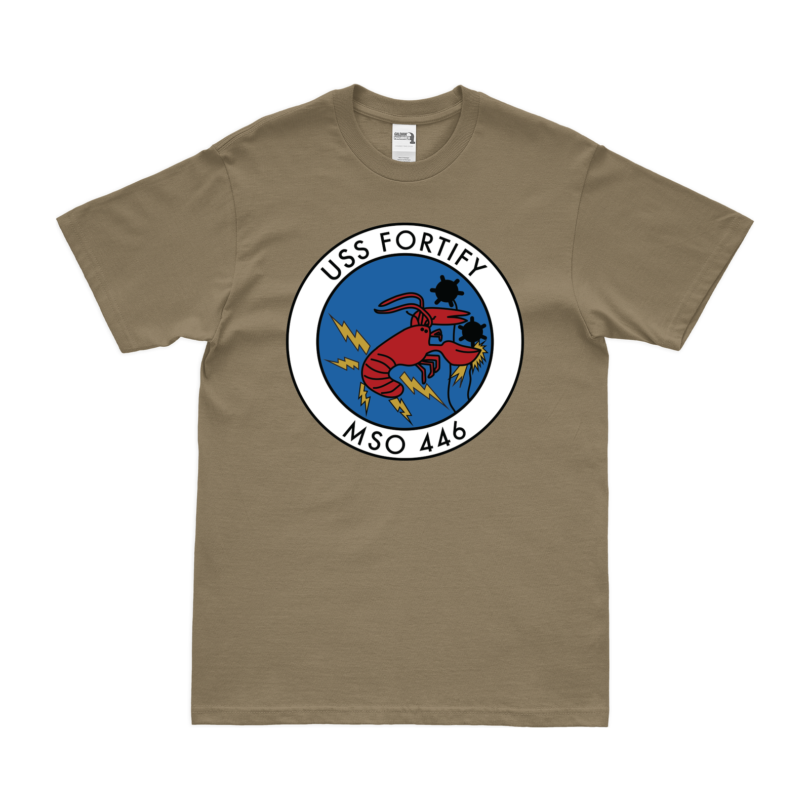 USS Fortify (MSO-446) Logo Emblem T-Shirt Tactically Acquired Small Coyote Brown 