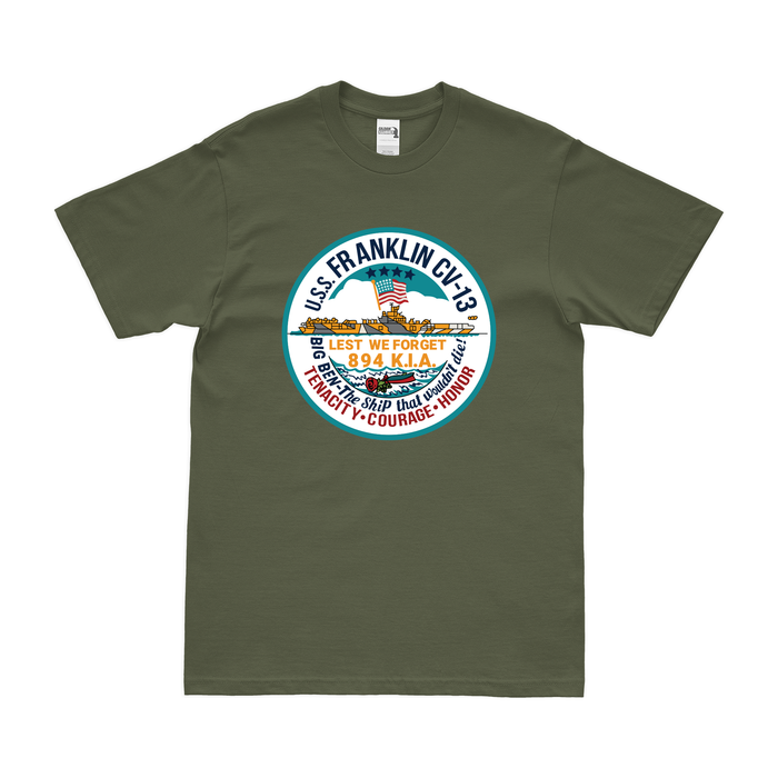 USS Franklin (CV-13) T-Shirt Tactically Acquired Military Green Clean Small