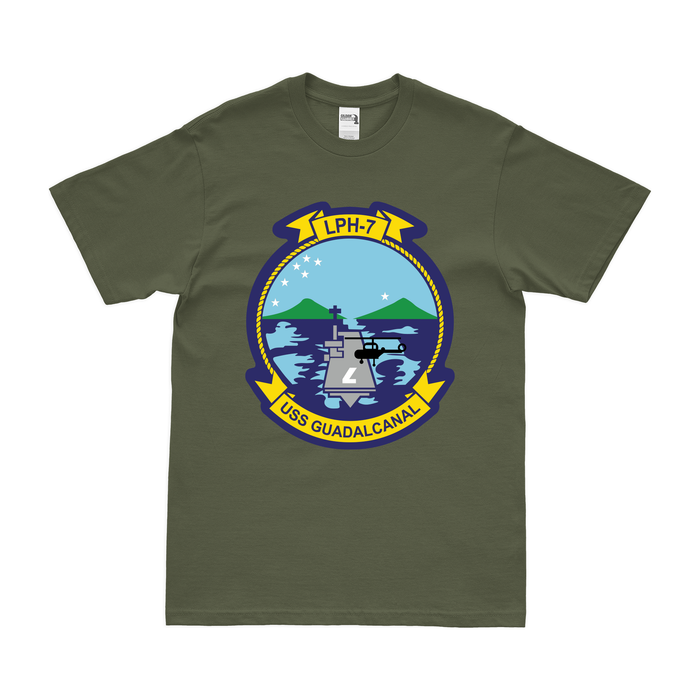 USS Guadalcanal (LPH-7) Emblem T-Shirt Tactically Acquired Military Green Clean Small