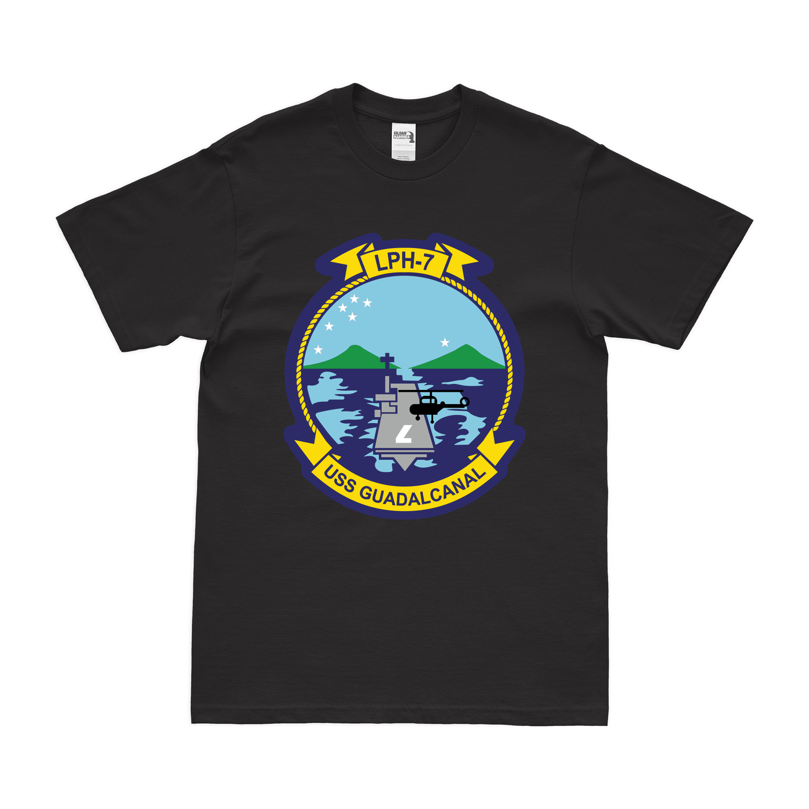 USS Guadalcanal (LPH-7) Emblem T-Shirt Tactically Acquired Black Clean Small