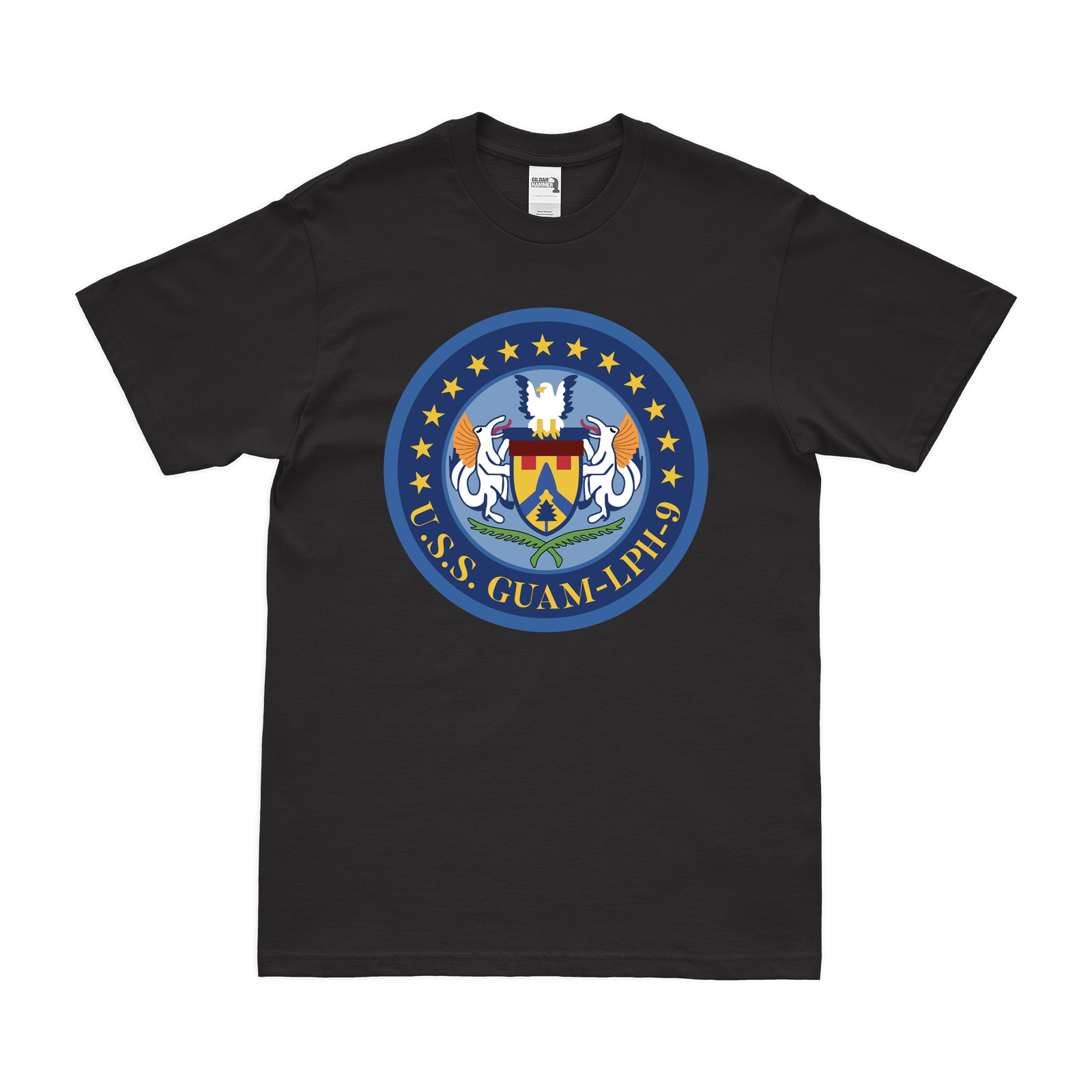 USS Guam (LPH-9) Emblem T-Shirt Tactically Acquired Black Clean Small