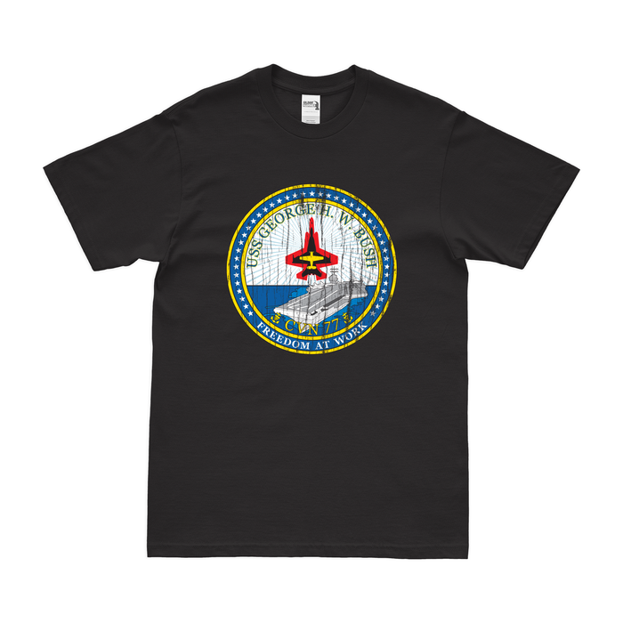 USS George H.W. Bush (CVN-77) T-Shirt Tactically Acquired Black Distressed Small