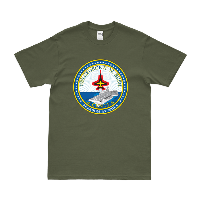 USS George H.W. Bush (CVN-77) T-Shirt Tactically Acquired Military Green Clean Small